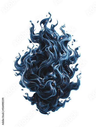 Abstract swirling fluid form in deep blue tones, with flowing curves and dynamic motion, creating an ethereal and energetic design. Concept of movement, fluidity, and artistic expression