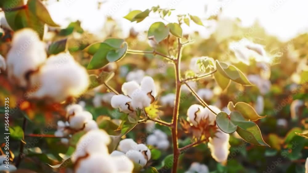 Cotton field at golden hour, swaying bolls and leaves, drifting fibers, cinematic sunlight, photorealistic Cotton field at golden hour, swaying bolls and leaves, drifting fibers, cinematic sunlight, photorealistic