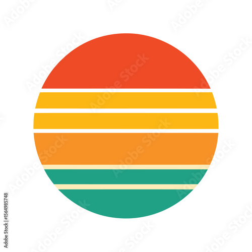 round retro sunset design with flat warm toned stripes