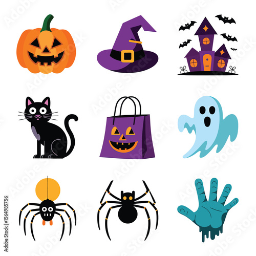 2d vector illustration Halloween t shirt icon design items ghost character Candles in carved pumpkin
