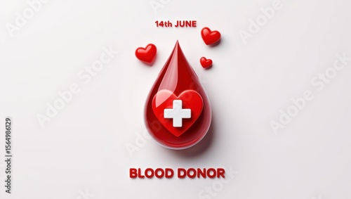 Blood drop with hearts and cross, symbol of life and donation