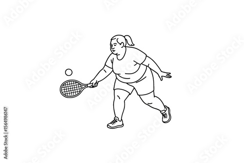 Hand drawn illustrations plus size individuals engaged in sport or fitness activities