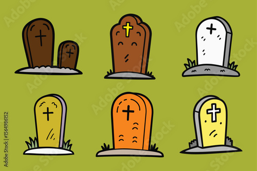 Spooky halloween tombstones vector illustration with cobwebs and bats
