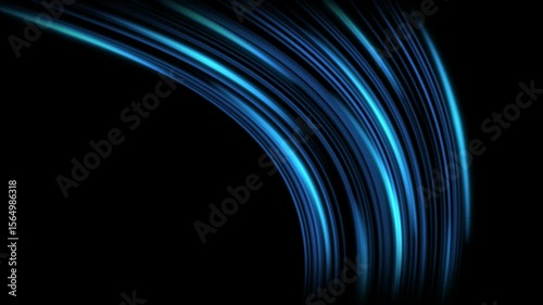 Cold air flow from conditioner effect. air light effect with blue rays. Freezing wind waves air blowing effect. Abstract directional optical fiber neon lines on black Background. Air cooling process