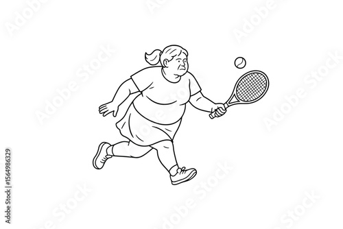 Hand drawn illustrations plus size individuals engaged in sport or fitness activities