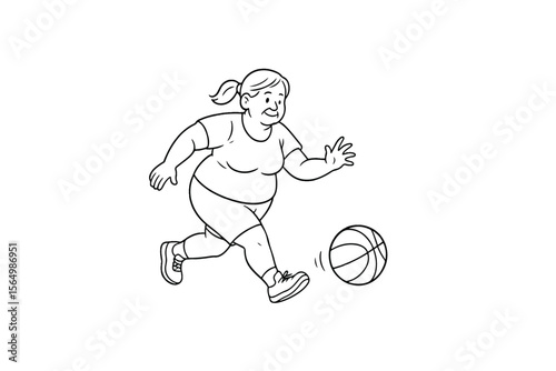 Hand drawn illustrations plus size individuals engaged in sport or fitness activities