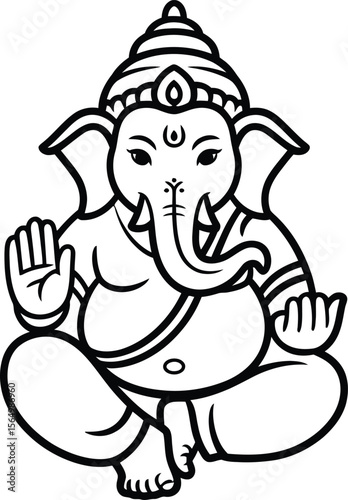 Lord Ganesha Outline Art: Hindu Deity, Elephant God, Wisdom & Good Fortune Icon