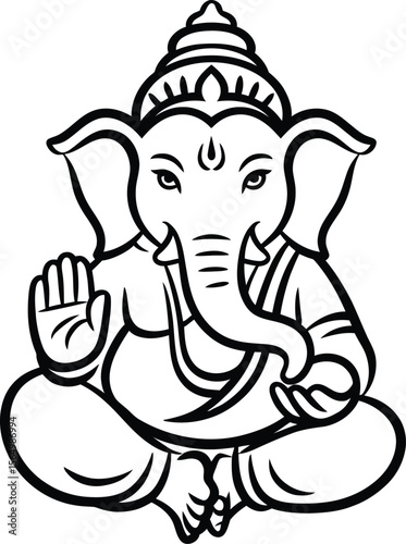 Lord Ganesha Line Art: Hindu God, Elephant Deity, Wisdom & Prosperity Icon