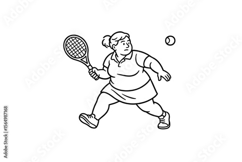 Hand drawn illustrations plus size individuals engaged in sport or fitness activities
