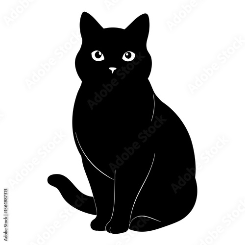 Black British Shorthair Sitting Cat Silhouette vector for Design Use