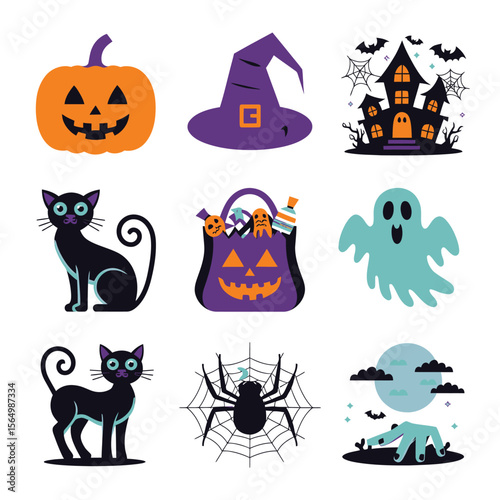2d vector illustration Halloween t shirt icon design items ghost character Candles in carved pumpkin
