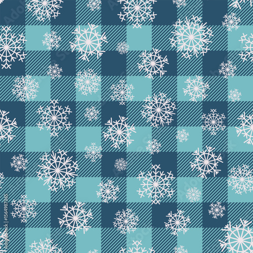 Christmas Snowflakes Checkered Plaid Tartan Quilt Seamless Pattern