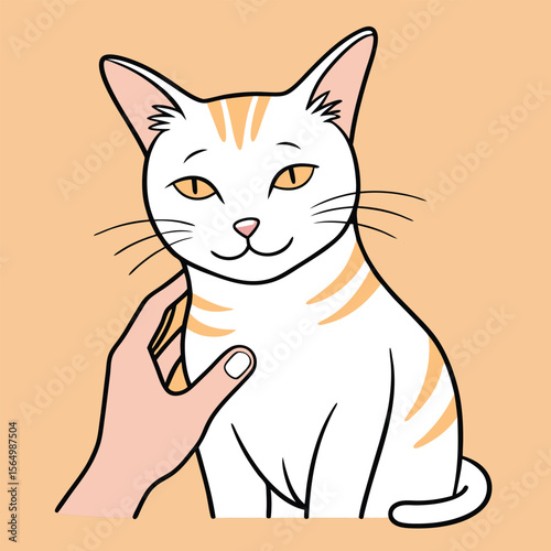 Gentle Human Hand Petting Cat  Simple Line Drawing of Affection
