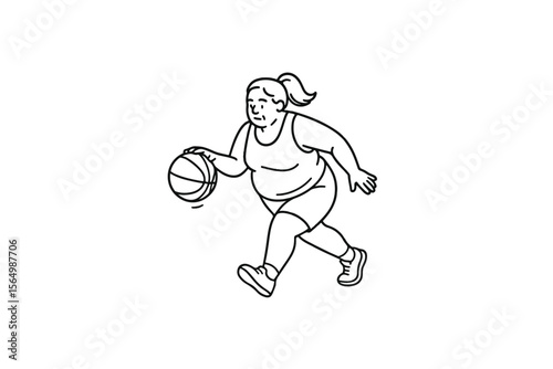 Hand drawn illustrations plus size individuals engaged in sport or fitness activities