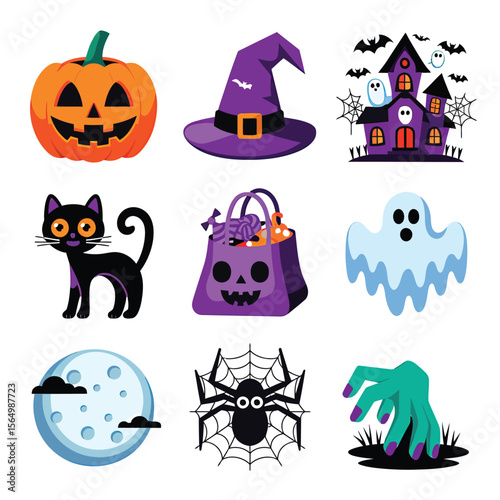 2d vector illustration Halloween t shirt icon design items ghost character Candles in carved pumpkin

