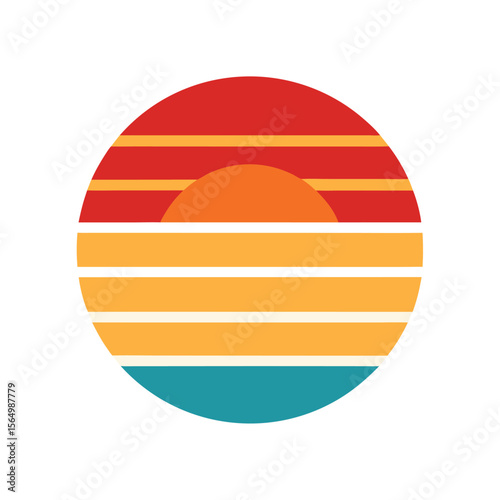simple retro icon with warm layered sunset stripes