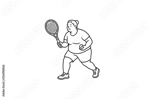 Hand drawn illustrations plus size individuals engaged in sport or fitness activities