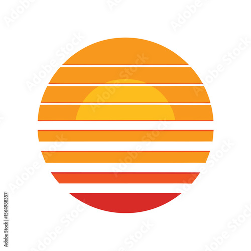 simple retro sun with horizontal warm stripes vector