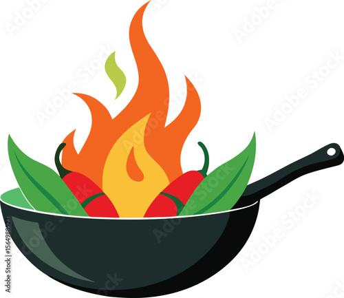 Wok with Vegetables and Fire