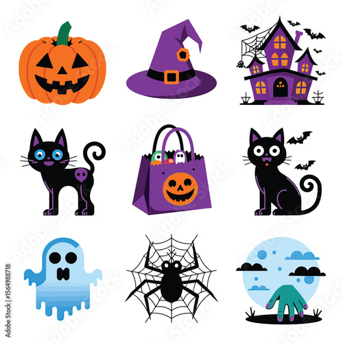 2d vector illustration Halloween t shirt icon design items ghost character Candles in carved pumpkin
