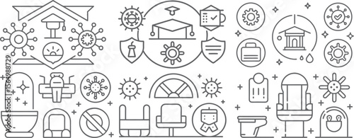 Illustrative Icons Depicting COVID-19 Safety and Hygiene Practices
