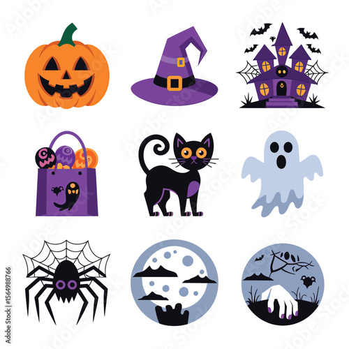 2d vector illustration Halloween t shirt icon design items ghost character Candles in carved pumpkin
