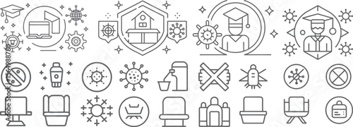 COVID-19 Precaution Icons for Education, Work, and Home Environments
