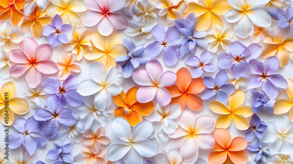 Fototapeta premium Pastel Plumeria and Waterlily Flower Background
