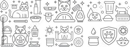 Comprehensive Pet Care Illustrations with Grooming and Health Products