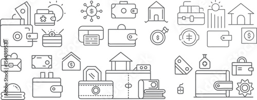 Comprehensive Financial and Personal Growth Line Art Icons Set