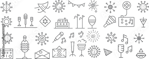 Outlines of a festive party with music drinks and celebration during pandemic times vector