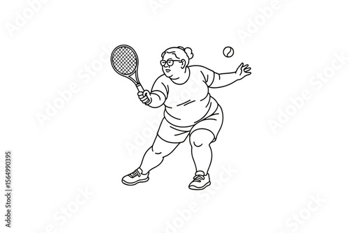 Hand drawn illustrations plus size individuals engaged in sport or fitness activities
