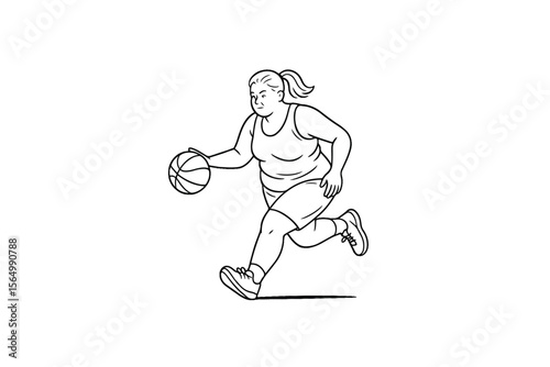 Hand drawn illustrations plus size individuals engaged in sport or fitness activities