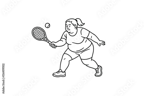 Hand drawn illustrations plus size individuals engaged in sport or fitness activities