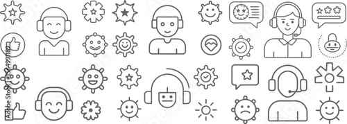 Icons showing assistance and happiness grey lines simple 60