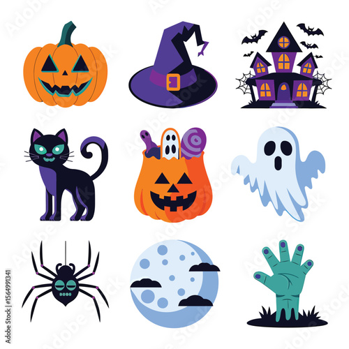 2d vector illustration Halloween t shirt icon design items ghost character Candles in carved pumpkin

