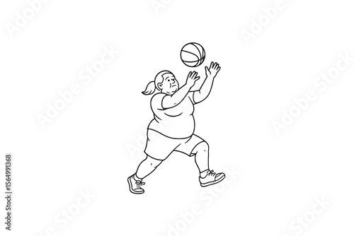 Hand drawn illustrations plus size individuals engaged in sport or fitness activities