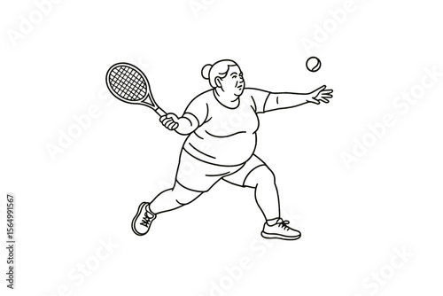 Hand drawn illustrations plus size individuals engaged in sport or fitness activities