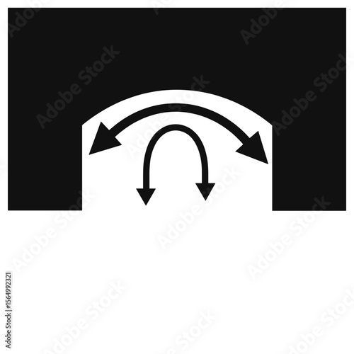 Silhouette of duct system with airflow arrows on white background, ventilation concept