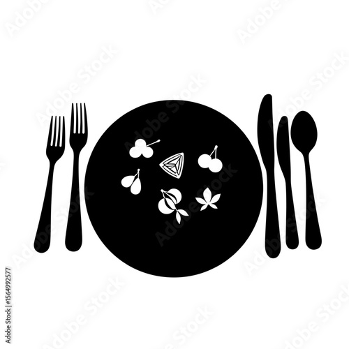 Silhouette of utensils and tasting chart on table, culinary exploration concept