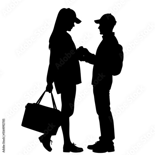 Silhouette of woman receiving delivery cooler box, eco-friendly sustainability