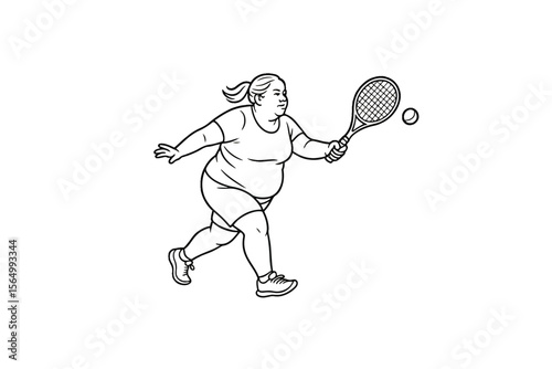 Hand drawn illustrations plus size individuals engaged in sport or fitness activities