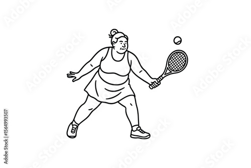 Hand drawn illustrations plus size individuals engaged in sport or fitness activities