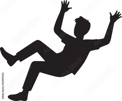 Falling Man Silhouette: Dramatic, Vector Graphic, Isolated on White Background