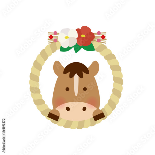 しめ縄から顔を出す馬の年賀イラスト（2026年・午年）