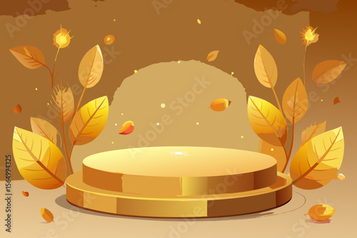 cozy fall podium display warm gold stage autumn festive light