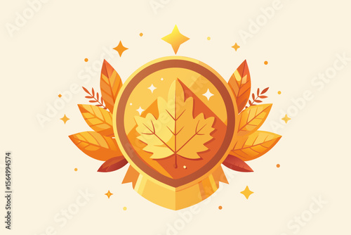 luxury autumn badge golden leaves elegant design fall seasonal emblem