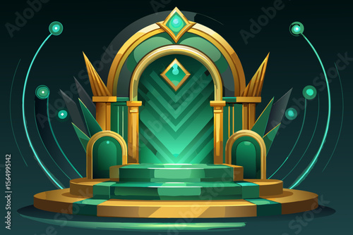 regal emerald gold throne stage elegant royal background luxury platform