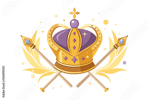 royal crown scepter crossed emblem regal gold symbol noble crest