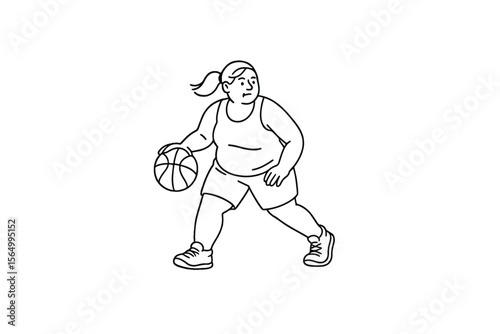 Hand drawn illustrations plus size individuals engaged in sport or fitness activities